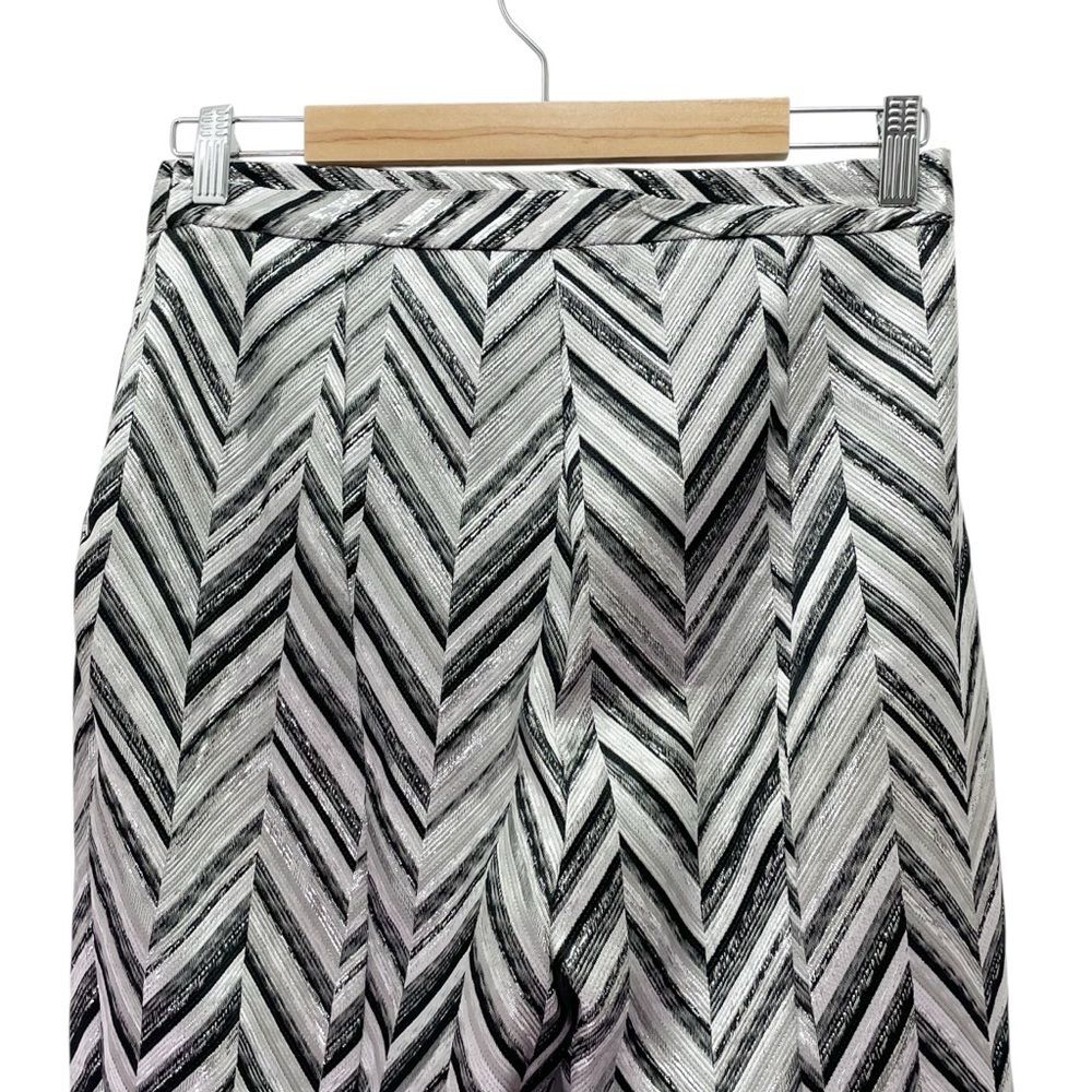 Lulus Creative Thinking Pants M Silver Black Metallic Chevron High Rise Ankle - Picture 7 of 16